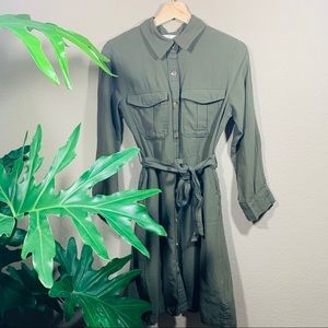 H&M olive green button down dress